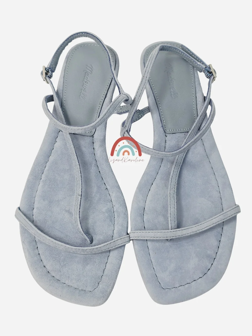 New! Madewell The Maycie Asymmetric T-Strap Sandal in Suede Terrace Blue